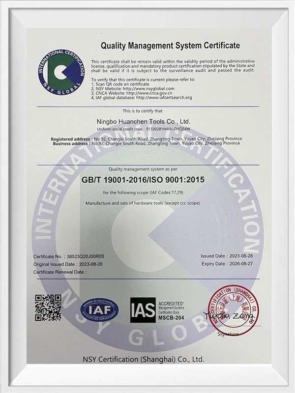 Certifikat for kvalitetsstyringssystem
